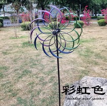 Amazon hot selling outdoor garden male crafts double rotating plug-in decoration export rainbow color Iron Windmill