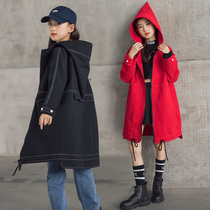 Girls windbreaker autumn clothes 2022 new medium and large childrens British style coat mid-length girls foreign style coat autumn and winter