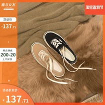 Deer and girlfriend canvas shoes female ulzzang wild spring and autumn 2021 new black board shoes female ins tide