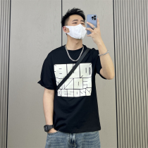 May One Summer Print Short Sleeve T-shirt Men Korean Edition Current Leisure and Leisure and Roll-collar Semi-sleeved Cover