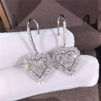 Joey jewelry 18k platinum peach heart diamond ear hook fashion versatile group inlaid ladder square carat earrings earrings female
