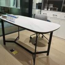 Qumei whole house custom white Study series writing desk desk White Rock plate black metal steel leg wear-resistant
