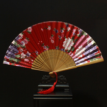 Female fan 6 inch Silk Silk ancient fan female classical children folding fan retro big red Chinese style gift