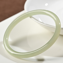 Hetian Jade Qinghai material ice bottom clear water lake green thin round bracelet natural blue white jade round girl bracelet