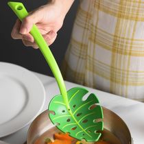 Creative ins long handle turtle back leaf spoon jungle leaves colander green leaf scoop fun kitchen dumpling spoon