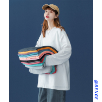 Pure cotton long-sleeved t-shirt womens spring and autumn and summer thin loose Korean version of the 2021 new inner tie bottoming shirt top clothes