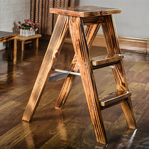 Folding high-legged stool Portable space-saving solid wood dining table ladder stool Kitchen stool household folding chair small bench Maza