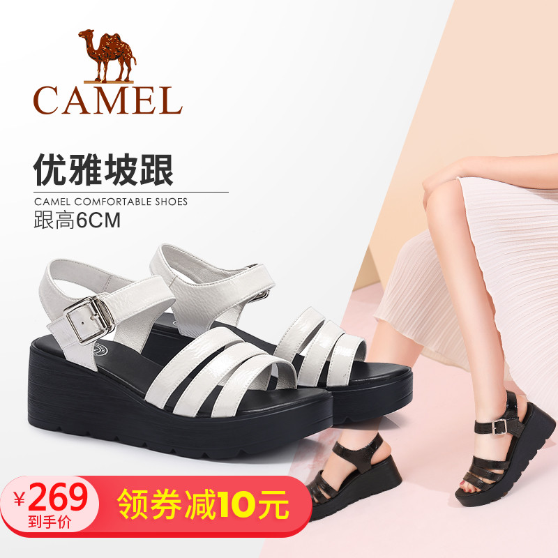 Camel women's shoes 2018 summer new Korean version of the comfortable fashion casual wedge with a word buckle wild sandals women