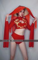 New Years new nightclub bar girl dj female singer guest dance team gogo sexy red Chinese style costume