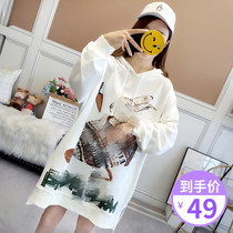 200 can wear autumn loose size hooded cartoon print wild long sleeve tide mother long pregnant womens sweater