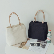 Simple solid color canvas Hand bag female summer Korean version of large capacity to work small bag casual hand carry cloth bag lunch box bag