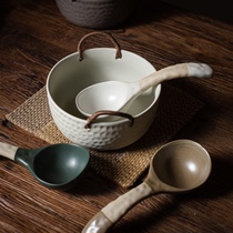 Day Style Coarse Pottery Soup Spoon Rice Spoon Retro Semi-Handmade Large Spoon Creative Personality Practical Ceramic Spoon House Folk