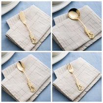 Spot Japanese-made elfin high mulberry metal stainless steel gold-plated rose coffee spoon Tea spoon Butter knife Snack fork