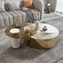 Nordic Italian rock board tea table simple round marble coffee table table living room household size coffee table