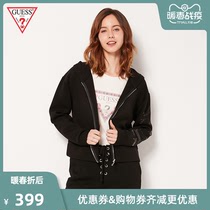 Guess women's solid Hooded zip letter logo sweater-w92q56k7uw0