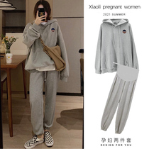 Pregnant womens spring clothing suit fashion models 2022 new foreign gas mesh red necropolis sports blouses two sets of spring and autumn