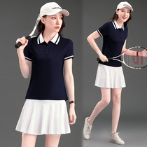 New tennis suit womens summer short sleeve golf suit sports anti-gown skirt badminton suit two-piece suit