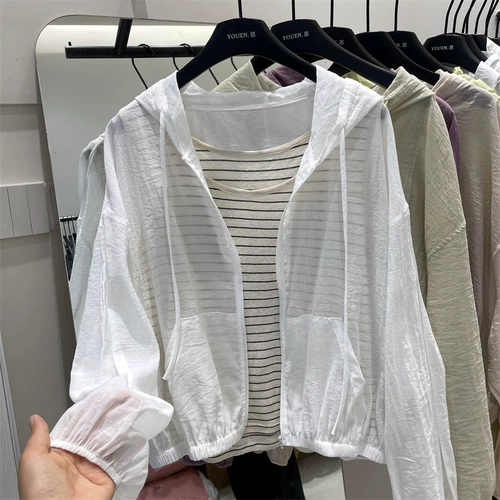 Толстовка с капюшоном, куртка, кардиган, комплект с круглым воротником, жилет без рукавов, на шнурках, защита от солнца