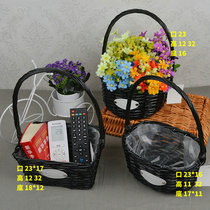 Black and white hand-held flower basket grass Willow flower pot rattan Straw flower basket pure handmade gardening balcony flower arrangement