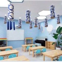 Kindergarten three-dimensional hard cardboard cylinder paper tube Blue and white porcelain paper tube air charm decoration school interior layout