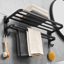Towel rack Space aluminum punch-free shelf Black bath towel rack Bathroom bathroom hardware bathroom pendant set