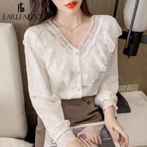 Autumn and Winter lace shirt foreign style top bottoming shirt womens spring and autumn clothing 2021 new white wild fashion