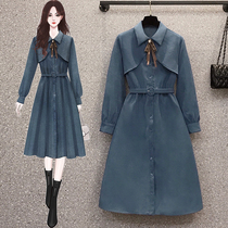 Large size womens fat sister early spring 2021 New Korean version of foreign style thin age waist temperament dress