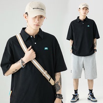 Hong Kong Tide brand short sleeve T-shirt mens Japanese lapel polo shirt summer wild loose cotton retro half sleeve shirt