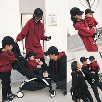 Parent-Child clothing family of three four autumn and winter mother and child Womens New Year thick long sleeve sweater baby plus velvet jacket
