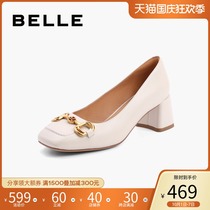 Belle shoes women 2021 autumn new shopping mall with sheep leather horse buckle high heels 3R801CQ1