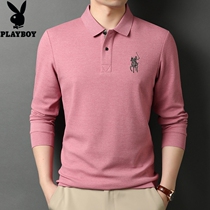Playboy Spring and Autumn long sleeve T-shirt mens cotton loose pink large size polo shirt casual fashion clothes
