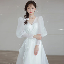 French light wedding dress bride simple forest department super fairy collar certificate travel shoot light veil two wear small dresses go out the yarn woman is thin