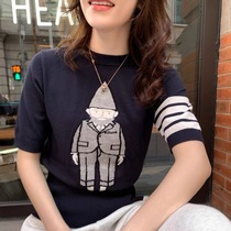 TB Thom star same short sleeve knitwear women 21 spring and summer New Old Man pattern Korean short sweater