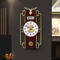 New Chinese calendar wall clock living room pure copper light luxury fashion time watch home deer head atmosphere classical decoration wall watch