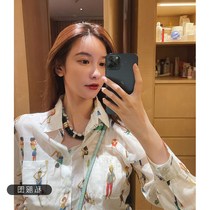  (Holiday private clothes)Zhang Dayi niche long-sleeved texture printed top Light private clothes shirt lazy casual style