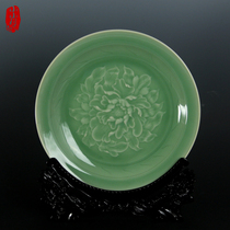 Longquan celadon hanging plate Peony plate crafts Home decoration decoration Wedding creative gifts