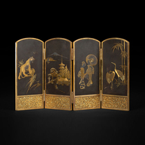 One-horned deer Western antiques Meiji period Gold workers embedded in traditional landscape landscape beautiful beast small four-song screen