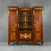 One-horn deer Western antique furniture Louis XVI style copper gilt fine wood inlaid double open glass display side cabinet