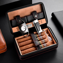 Portable travel cedar wood cigar box moisturizer box four assembled cigar lighter cigar cutter set