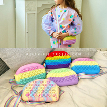 Spot Peach pie Korean childrens clothing 2022 Spring girls love Rainbow color Children jelly obliquely satchel 114