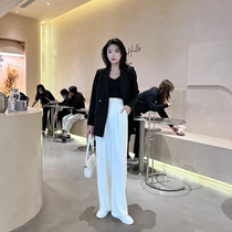Mousse Home Retro Superior Sense Pure Color High Waist Pituary Pendant Sensation Straight Drum Pants Woman Summer 100 Hitch Casual Pants