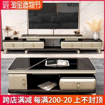 Marble TV cabinet Coffee table combination Light luxury style modern simple living room Tempered glass telescopic TV cabinet