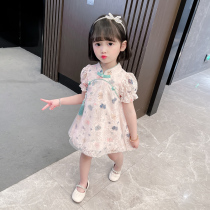 Girl dress summer 2021 new foreign style childrens skirt Korean baby Summer Net red flower princess dress