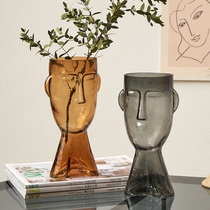 Creative face art Vase ornaments living room flower arrangement porch dining table glass decorations Nordic light luxury crafts