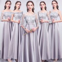 Bridesmaid 2021 new gray sister dress long sleeve annual evening dress long satin graduation dress Spring
