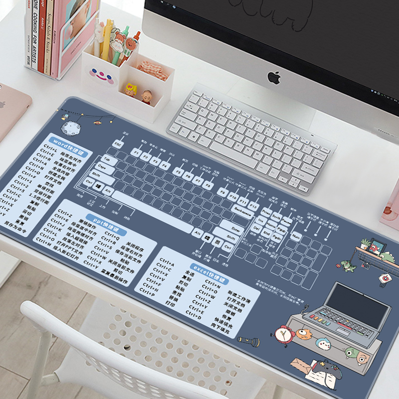 特大マウスパッド ショートカットキー オフィス リストガード デスクパッド かわいい漫画 コンピュータパッド キーボードパッド 男の子と女の子用