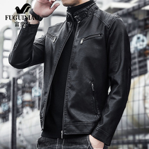 Rich bird leather jacket mens spring slim locomotive clothing mens leather clothing autumn and winter models plus velvet Joker coat tide