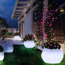 LED Luminous Large Caliber Round Flower Pots Modern Minima Beauty Chen Patio Garden Waterproof Creative Outdoor Potted Lamps