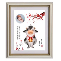 2021 Cow baby fetal hair souvenir Fetal hair painting custom newborn baby 100 days full moon gift