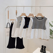 Girl foreign air shirt 2022 spring autumn new Korean version childrens bubble sleeves dress shirt baby long sleeve blouses